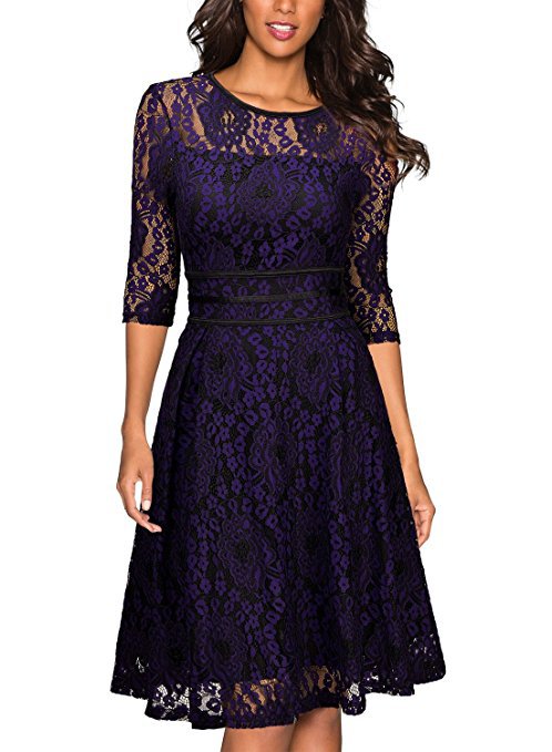 Damen Spitzenkleid mit eleganter Taillenschnürung und schwingendem Rock R&B
