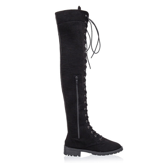 Damen Overkneestiefel aus weichem Wildleder mit dekorativem Schnür-Design R&B