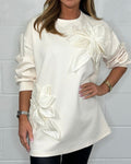 R&B | Perlenblumen Rundhals Pullover Top
