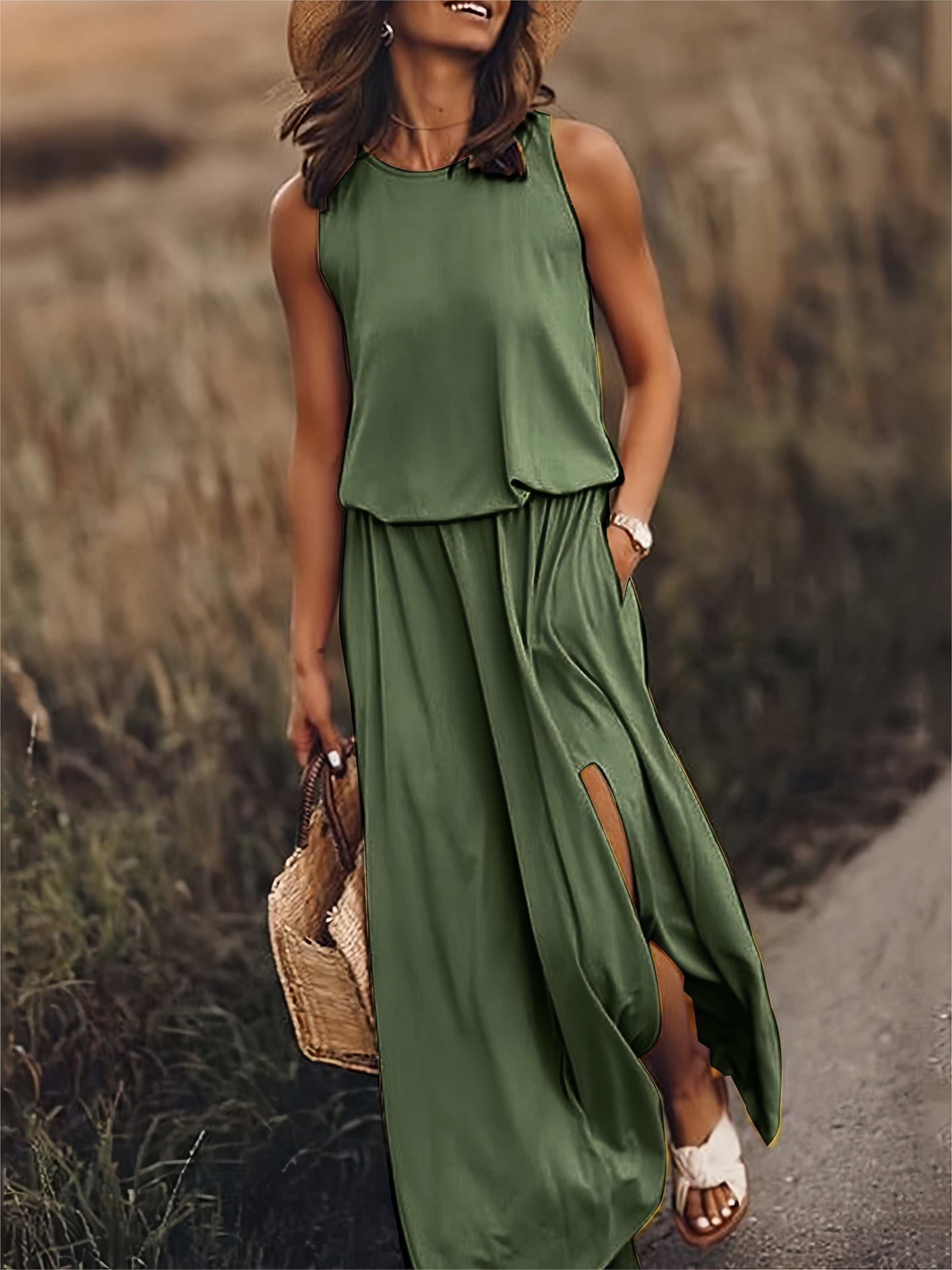 Hüftfallendes Maxikleid mit Schlitz