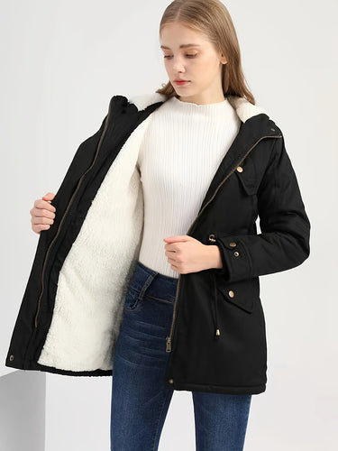 R&B | Schwarze Winterjacke mit Kapuze für Damen Ideal für Herbst Winter