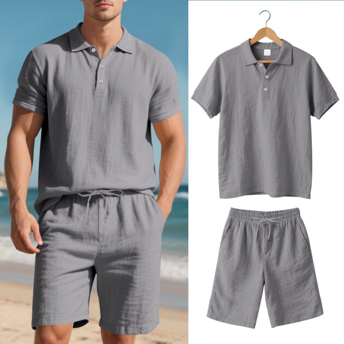 R&B | Kurzärmliges Poloshirt und Shorts Strandanzug