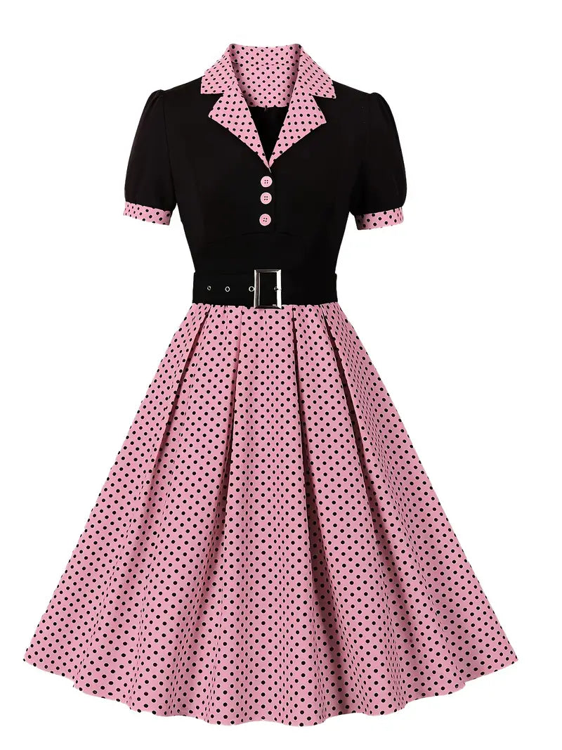 R&B - Stilvolle Herbst Vintage Kleid mit Polka Dots für Frauen