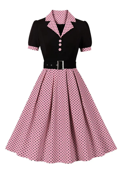 R&B - Stilvolle Herbst Vintage Kleid mit Polka Dots für Frauen