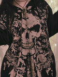 R&B | Vintage Schädelprint Oversized Hoodie mit Reißverschluss