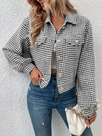 R&B | Kurze Jacke mit Hahnentritt-muster Knopfverschluss Schick und Klassischer Stil