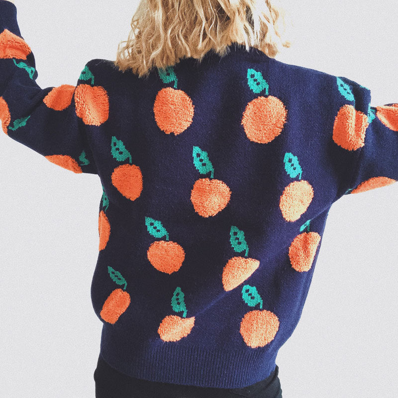 R&B | Strickpullover mit Früchteprint Weich und Einzigartig Gemütliche Passform