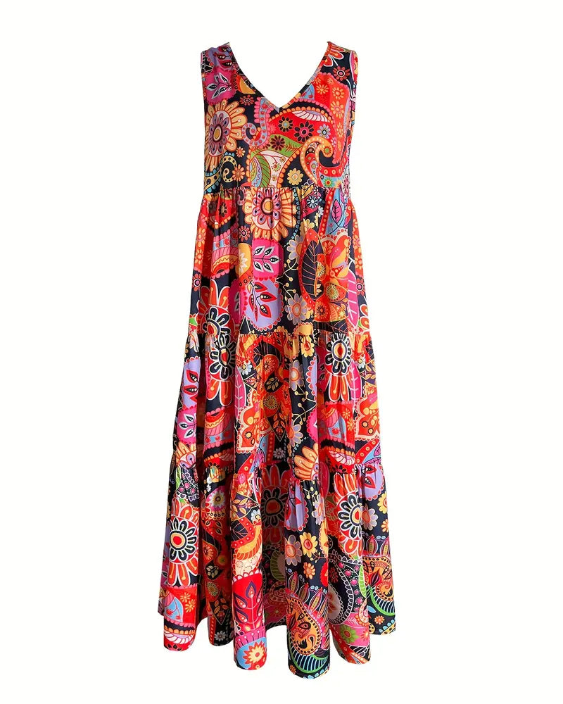R&B | Ärmelloses, Lockeres, Langes Kleid mit Print