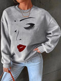R&B | Sweatshirt mit Gesichtsdruck Baumwolle Künstlerisch und Bequem