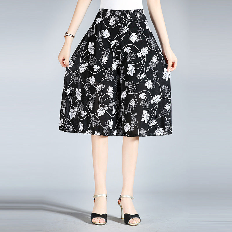 R&B | Damen Chiffon Culottes mit Breiten Beinen und Hoher Elastischer Taille