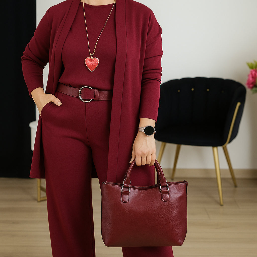 R&B | Stylisches 3-Teilige Set Bestehend Aus Einem Langen Cardigan, Top und Hose