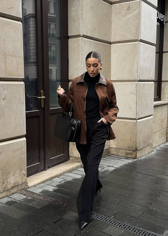 R&B | Edge - Oversized Wildlederjacke mit Kontrastkragen