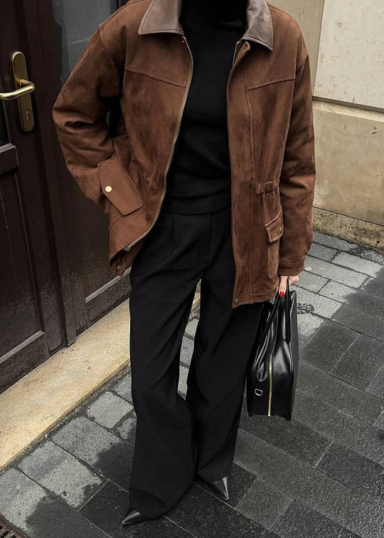 R&B | Edge - Oversized Wildlederjacke mit Kontrastkragen