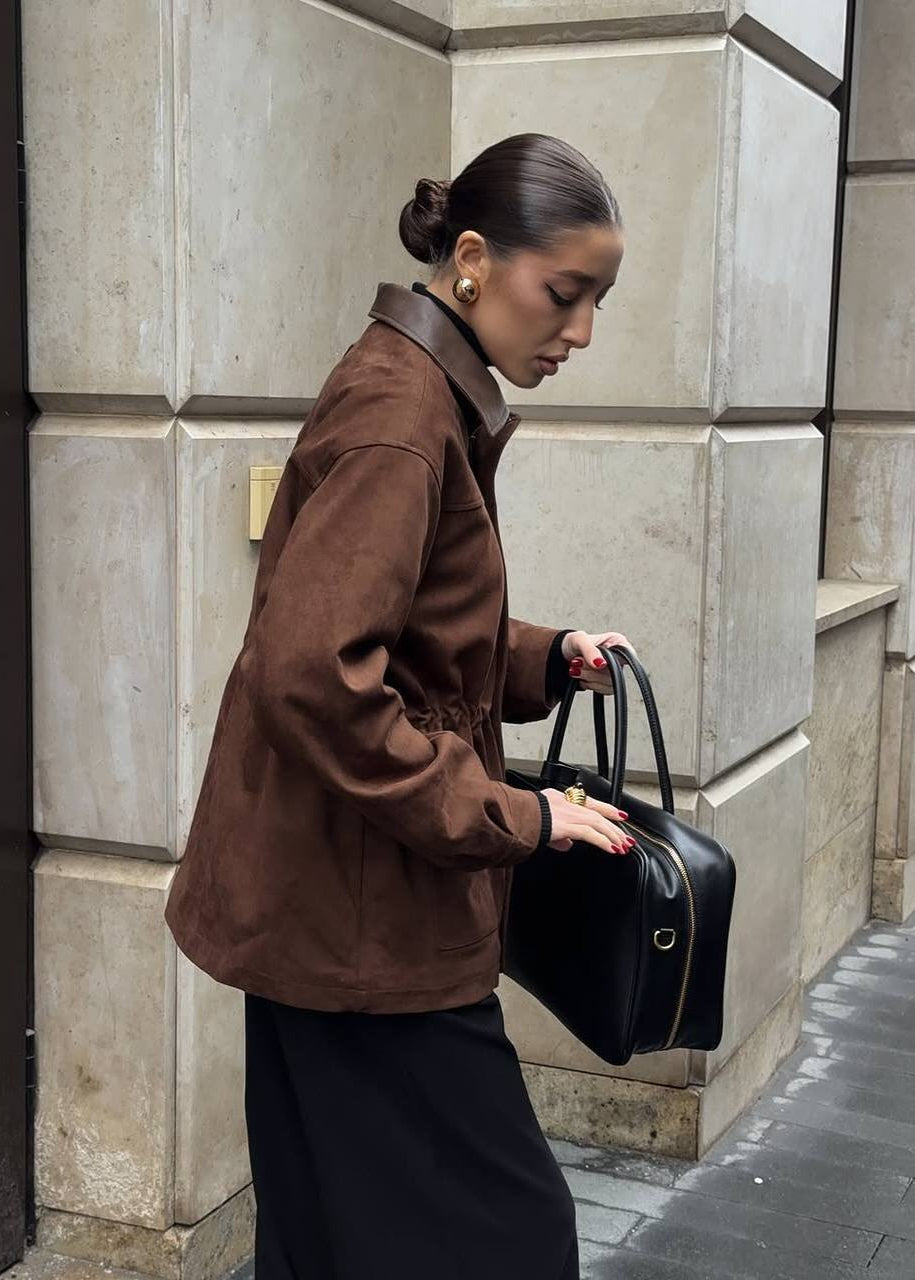 R&B | Edge - Oversized Wildlederjacke mit Kontrastkragen