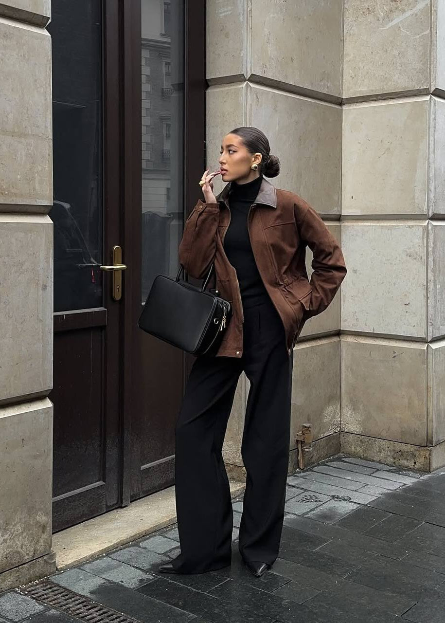 R&B | Edge - Oversized Wildlederjacke mit Kontrastkragen