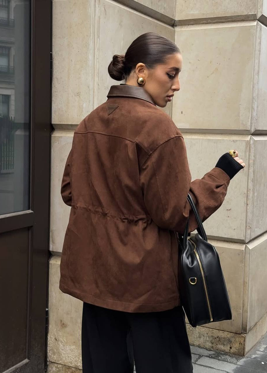 R&B | Edge - Oversized Wildlederjacke mit Kontrastkragen