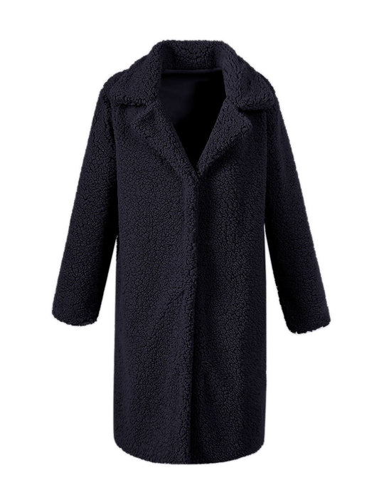 Damen Flauschiger Boucle-Mantel mit elegantem Revers und weitem Schnitt R&B