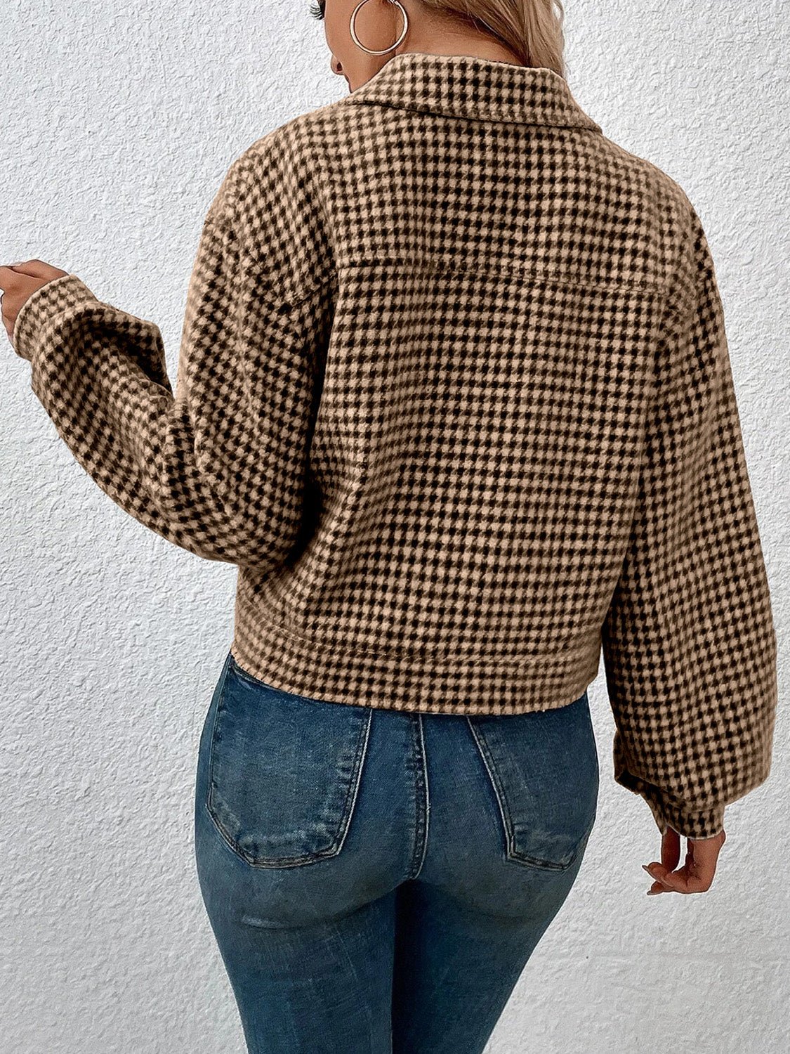 R&B | Kurze Jacke mit Hahnentritt-muster Knopfverschluss Schick und Klassischer Stil
