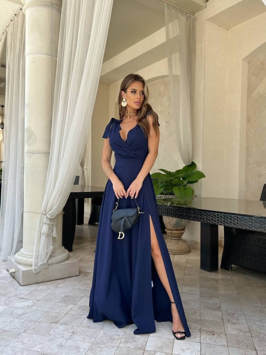 R&B | Abendkleid Langer Plissierter Einfarbiger