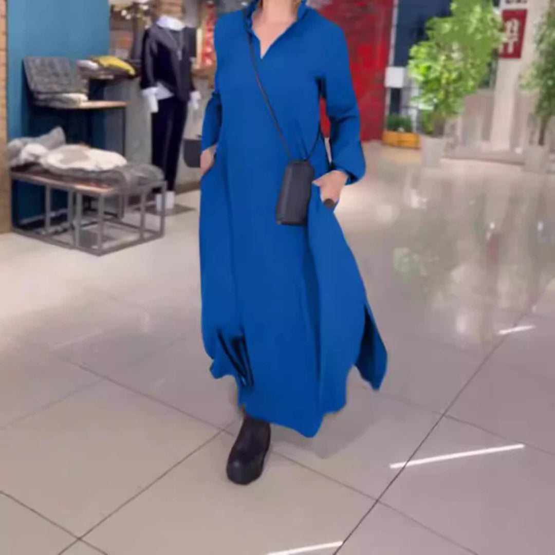 R&B | Langärmeliges Kleid mit V-Ausschnitt Damenbekleidung