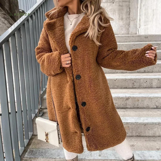 R&B | Teddy Mantel - Weich Undwarm - Oversized Passform - Knopfverschluss - Reverskragen
