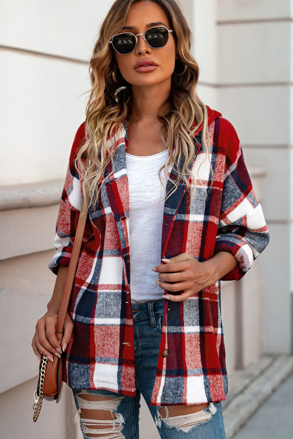 R&B | Gitter Oversized Jacke mit Kapuze Lässiger Komfort Warm und Trendy