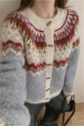 R&B | Rundhals Fair Isle Weihnachten Hornknopf Strickjacke