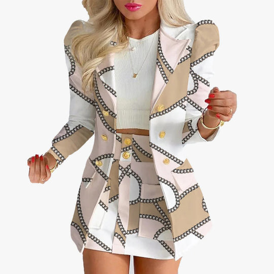R&B | Zweiteiliges Set mit lässigem Print und langärmeligem Anzugrock
