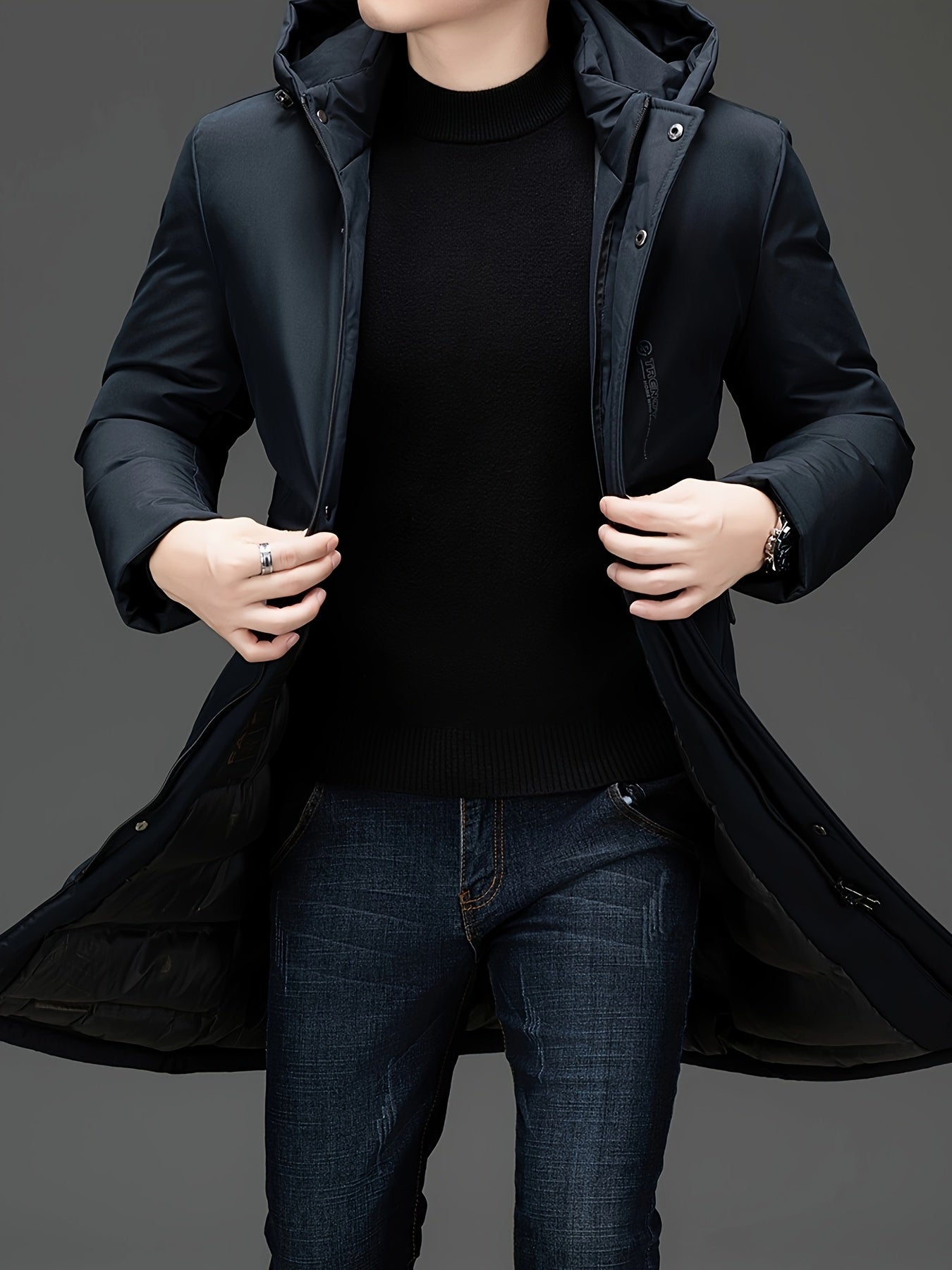 R&B | Lange Winterjacke mit Kapuze Polyester Warm und Windabweisend