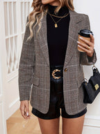 R&B | Eleganter Business Long Blazer mit Karomuster und aufgesetztem Revers Ideal für alle Jahreszeiten