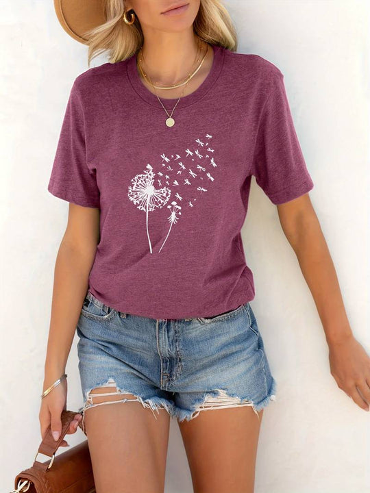 R&B – T-Shirt Mit Löwenzahn-Print Und Rundhalsausschnitt