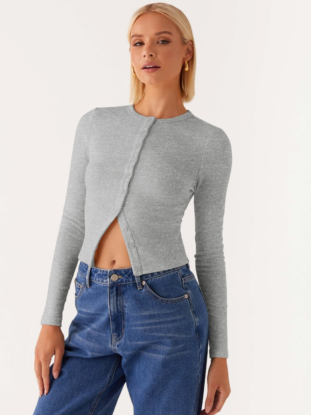 R&B | Einfarbige schmal geschnittene lange Strickjacke
