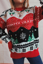 R&B | Weihnachtsmuster Gestrickter Rundhalsausschnitt Langarmpullover