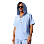 R&B | Leinen-Knopf-Strand-Kapuzen-Henley-Shirt