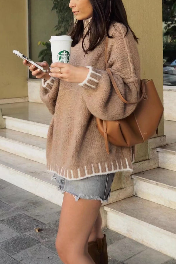R&B | Gemütlicher Rollkragenpullover mit Farbblockmuster