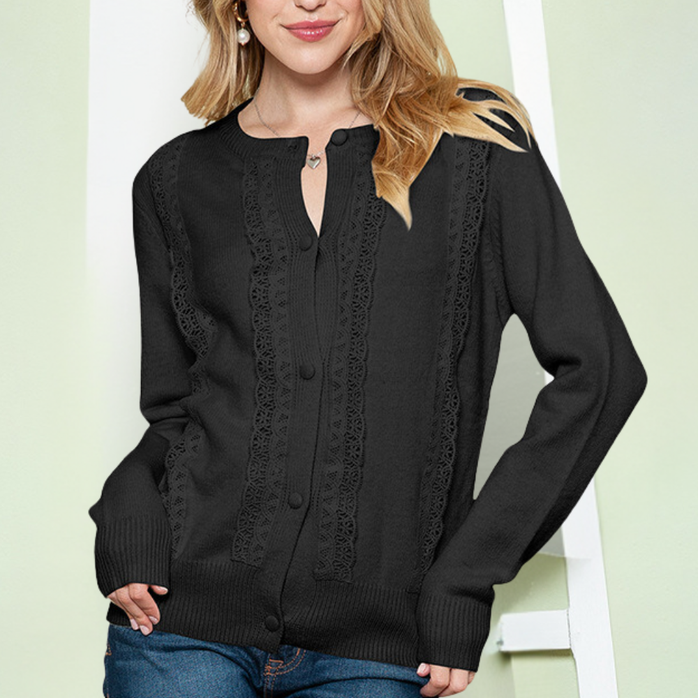 R&B | Strickcardigan Spitzenkante und Knopfleiste Eleganter Stil
