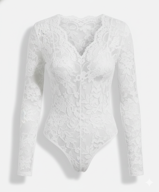 Damen Spitzenbody Langarm V-Ausschnitt | R&B