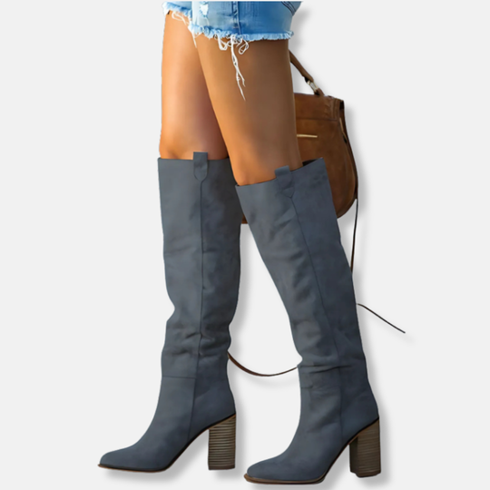 R&B | Knöchelhohe Stiefel - Wildlederähnliches Textil - Chunky Blockabsatz - Spitz Zulaufende Zehen