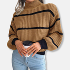 R&B | Strickpullover Weicher Gerippter Rollkragen Lockere Passform Klassische Streifen