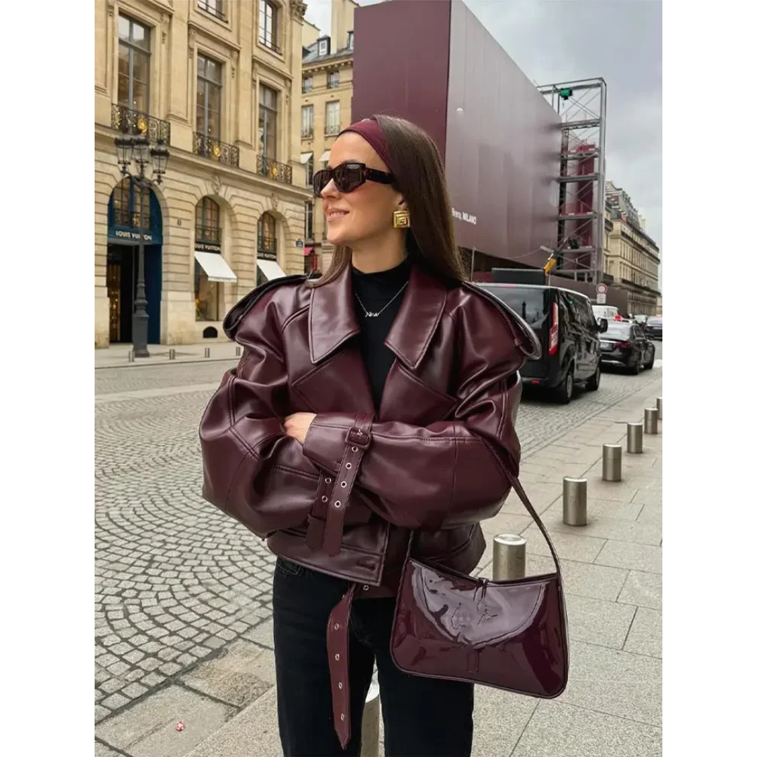 R&B | Übergröße Statement Cropped Jacke Gürtel Design