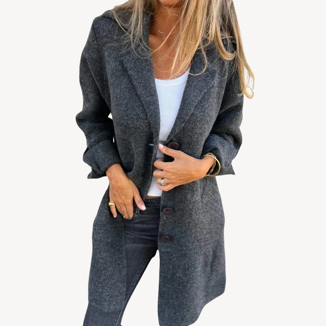 R&B | Frauen Wollmischung Langjacke mit Knopfverschluss