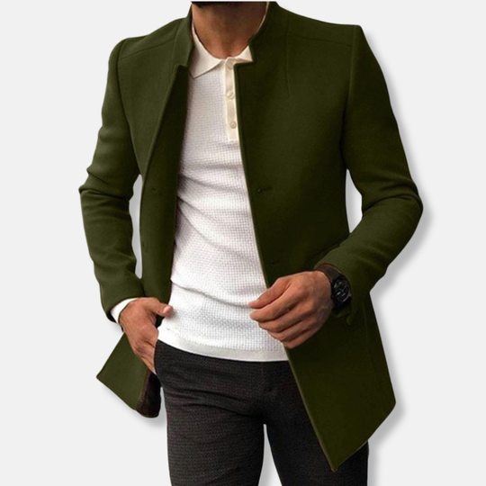 R&B | Slim Fit Wollmischung Kragenlos Einreiher Hüftlänge