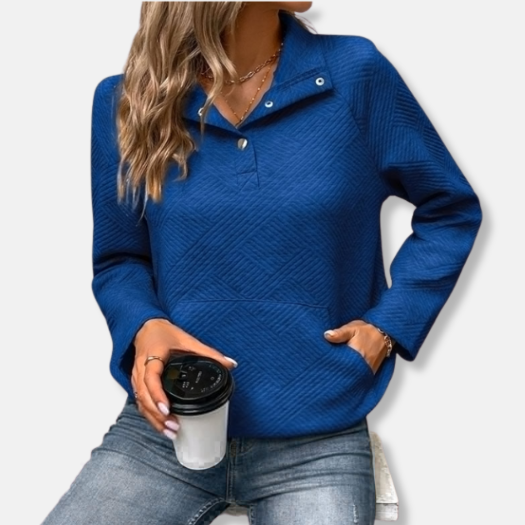 R&B | Baumwolle Gestepptes Sweatshirt Lässiger Schnitt mit Kragenpullover