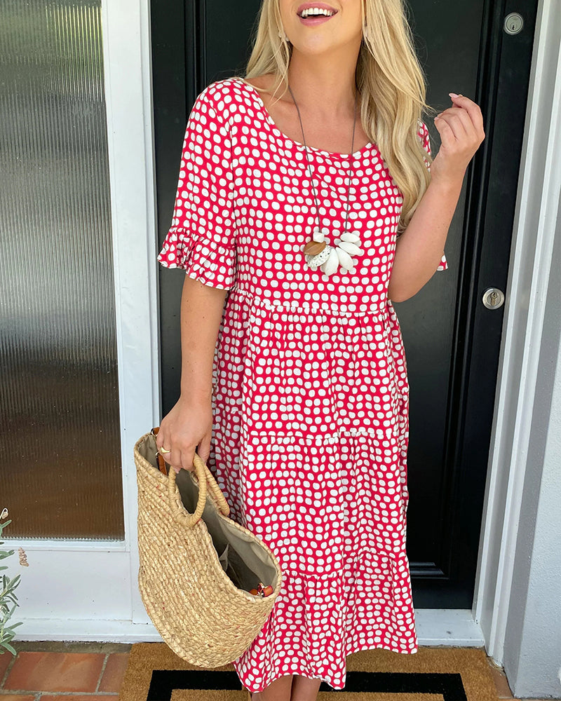 R&B | Midikleid mit Rundhalsausschnitt und Polka-Dot-Print