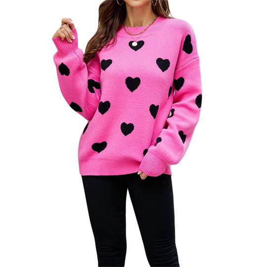Damen kuscheliger Strickpullover mit Herzmotiv R&B