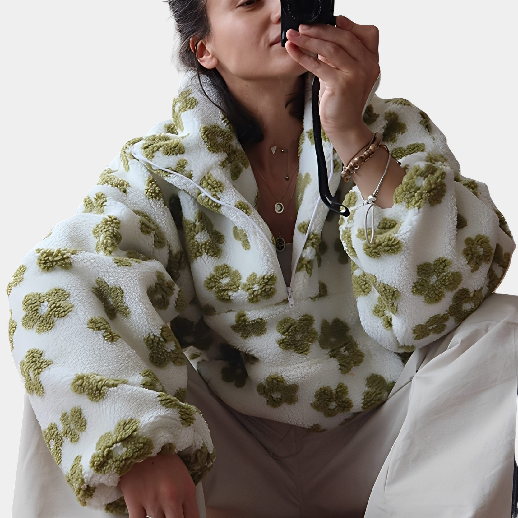 R&B | Damen-Sherpa-Pullover mit stilvollem Blumenmuster