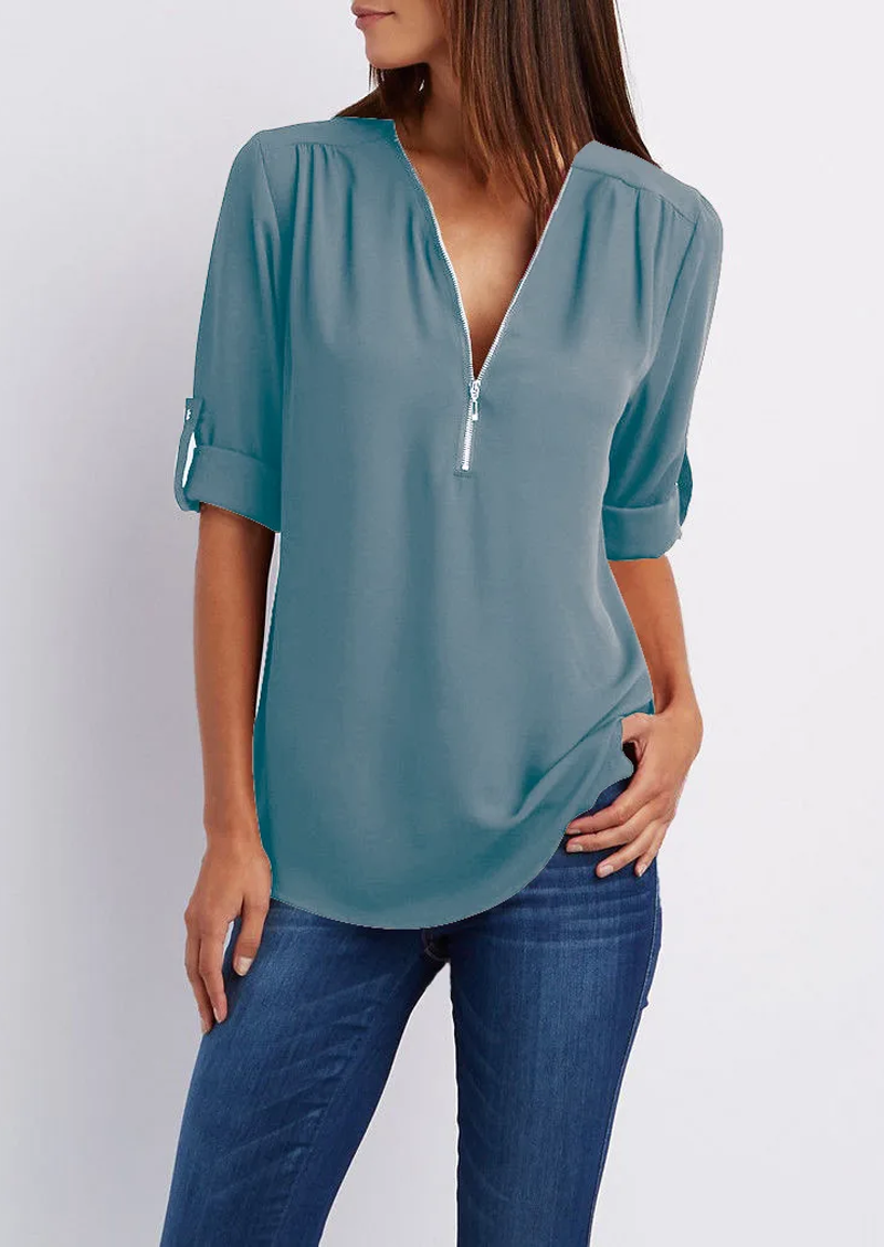 R&B | Chiffonbluse mit Reißverschluss