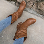R&B | Leder Rutschfest Frauen Niedrige Ferse Cowboystiefel Abrela