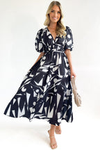 R&B | Real Love Print Puffärmel Maxi Kleid