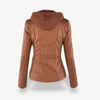 R&B | Damen Wasserdichte Lederjacke mit Kapuze